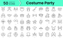 Set Of Costume Party Icons. Line Art Style Icons Bundle. Vector Illustration