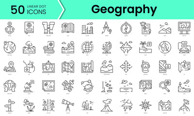 set of geography icons. line art style icons bundle. vector illustration
