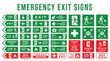 Set of emergency exit signs. Evacuation and relocation of people to safety. Vector illustration on a white background