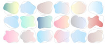 Organic Blob Shape With Irregular Form Abstract Gradient Color Vector Illustration. Random Oval Figure With Line, Asymmetric Spot, Round Amoeba Blot. Set Of Contemporary Bubble Blotch Background