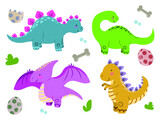 Fototapeta Dinusie - Set of colorful dinosaurs. Flat vector illustration. 