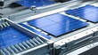 Solar Panel Cells are  Being Moved and Tested on Conveyor during Solar Panel Production Process on Advanced Factory