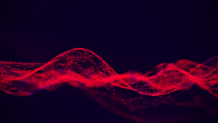 Fototapete - Red low poly shape with connecting dots and lines on black background. Abstract polygonal space, dark background with connecting dots and lines. 3d rendering. Big data visualization.