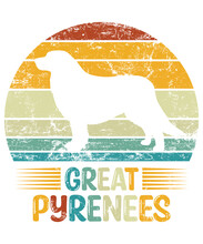Great Pyrenees Retro Vintage Sunset T-shirt Design Template, Great Pyrenees On Board, Car Window Sticker, POD, Cover, Isolated White Background, White Dog Silhouette Gift For Great Pyrenees Lover