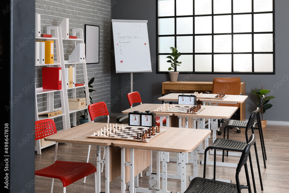 Room prepared for chess tournament in club