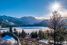 June Lake California Mostly Iced Over On A Windy Winter Afternoon In February