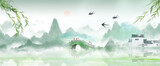 Fototapeta Sypialnia - Chinese wind solar terms Jiangnan landscape illustration