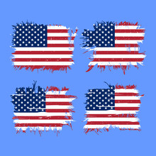 American Flag Distressed Patches, USA Flags Distressed Frames, United States Of America 4th Of July Decorative Flags, Vector Patriotic Illustration
