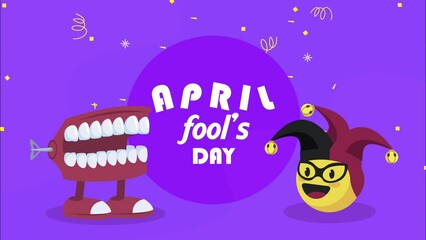 Poster - april fools day lettering with crazy mouth and joker hat