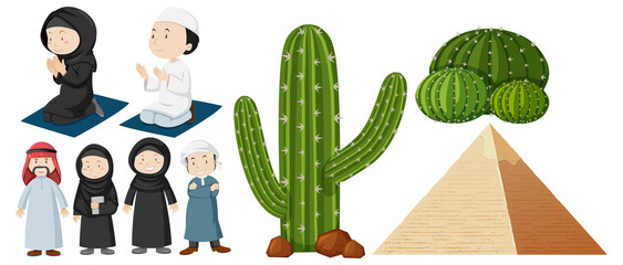 Wall Mural - Arabic people and cactus plants