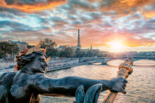 Alexandre III Bridge In Paris At Sunset