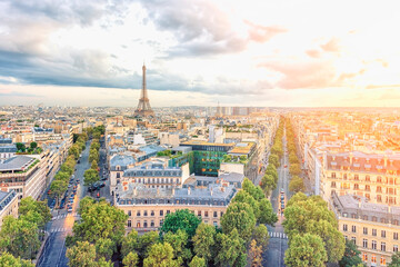 Fototapete - Paris city panorama at sunset