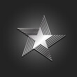 Shabby metal 3d star logo, five pointed star with abstract wings, worn surface texture effect.