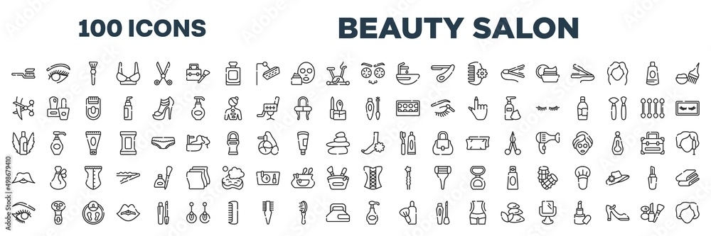 set of 100 outline beauty salon icons. editable thin line icons such as ...
