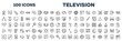 © VectorStockDesign - set of 100 outline television icons. editable thin line icons such as reporter, postal, ethernet, international mail, spanish language, post stamp, controls, video stream stock vector.