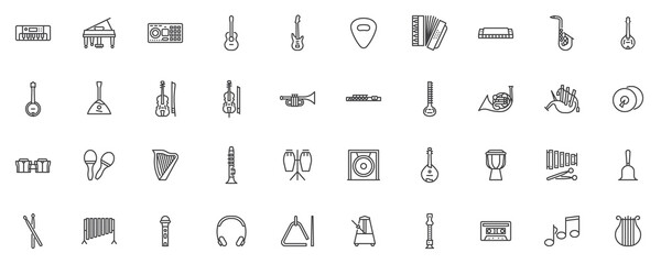 Poster - Music instruments line icons set