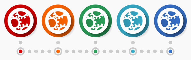 Poster - Industry, work, concept vector icon set, flat design colorful buttons, infographic template in 5 color options