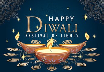 Wall Mural - happy diwali festival of lights poster