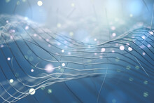 Creative Blue Wire Mesh On Bokeh Backdrop. Bg And Design Concept. 3D Rendering.