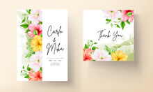 Beautiful Watercolor Hibiscus Flower Wedding Invitation Card Template