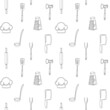 Set of continuous one line drawing of a kitchen elements. Seamless pattern. Cooking elements isolated on a white background. Vector illustration