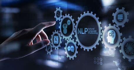 NLP natural language processing cognitive computing technology concept on virtual screen.