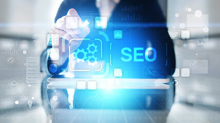 Wall Mural - seo - search engine optimisation, digital internet marketing concept on virtual screen.
