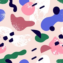 Fototapete - Seamless abstract geometry pattern. Endless repeating texture with geometric shapes print. Creative background design with random doodle elements. Flat vector illustration for wrapping, textile, decor