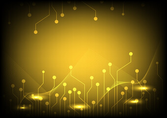 Vector abstract futuristic technology dark yellow color background. Hi-tech digital technology concept