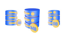 3d Render Database Server Icon With Megabyte Icon Isolated