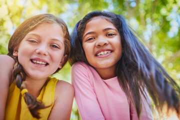 Wall Mural - The best friend any girl could ask for. Shot of two adorable young girls outside.