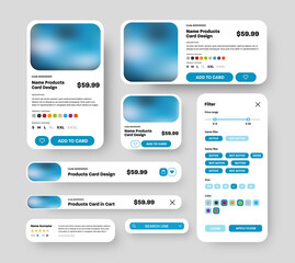 Wall Mural - set of vector product ui cards with rounded corners and photos for mobile app stores.