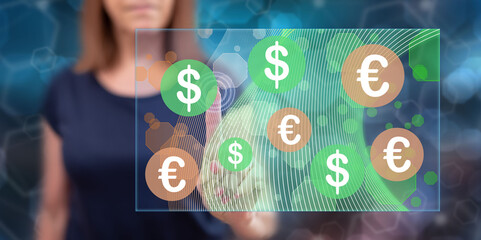 Poster - Woman touching a currency exchange concept