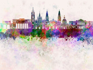 Guadalajara MX skyline in watercolor background