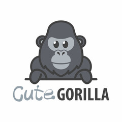 Wall Mural - Logo template with cute gorilla. Vector logo design ape template for zoo, veterinary clinics. Cartoon tropical animal logo illustration.