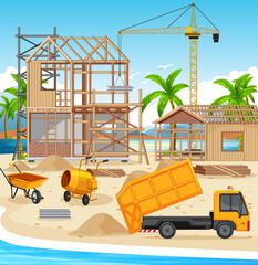 Wall Mural - Cartoon scene of building construction site