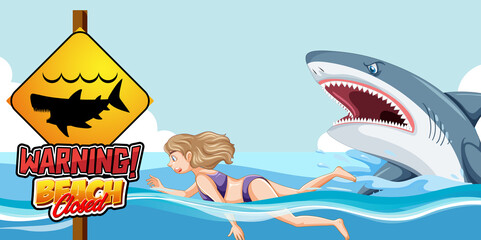 Poster - Shark attacking swimmer in ocean