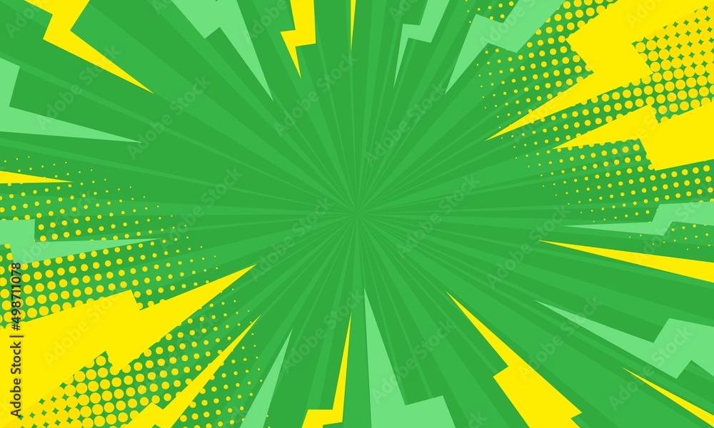 Comic cartoon green background with thunder