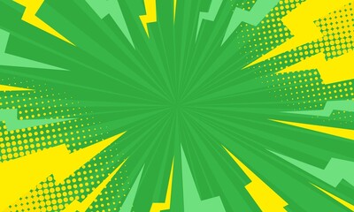 Wall Mural - Comic cartoon green background with thunder