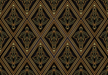 Art Deco Style Geometric Seamless Pattern In Black And Gold. Vector Illustration. Roaring 1920 S Design. Jazz Era Inspired . 20 S. Vintage Fabric, Textile, Wrapping Paper, Wallpaper.
