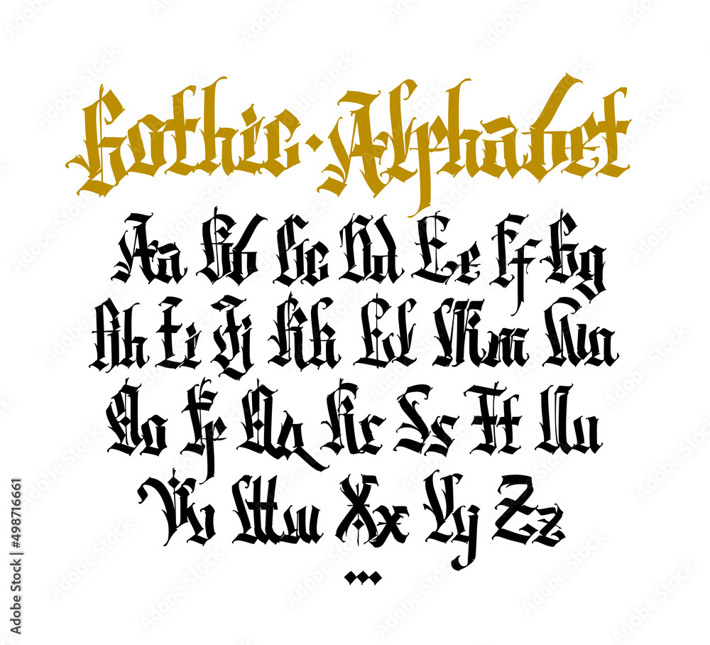 Ilustración de Stock Gothic, English alphabet. Medieval latin trendy ...