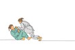 © Simple Line - One single line drawing of two young energetic judoka fighter women battle fighting at gym center vector illustration graphic. Martial art sport competition concept. Modern continuous line draw design