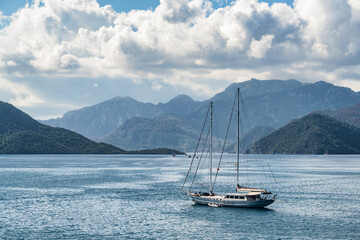 Poster - Awesome view of yacht crossing Marmaris Harbor, Turkey