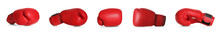 Set With Red Boxing Gloves On White Background. Banner Design