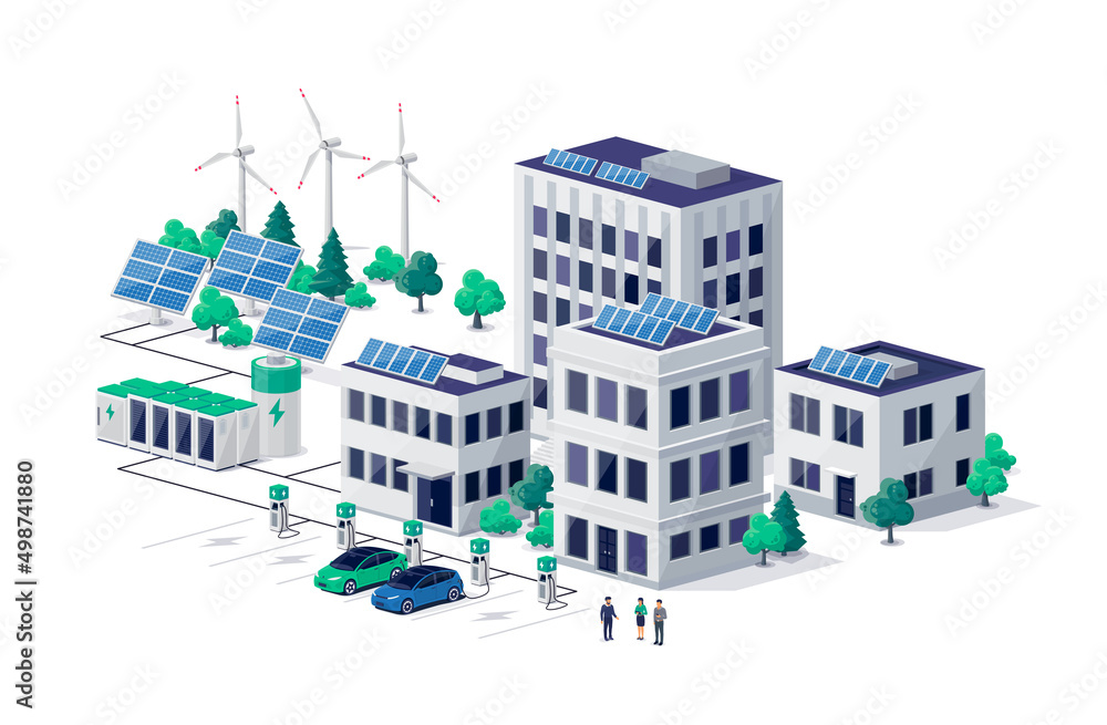 Smart sustainable eco city with residential downtown buildings and ...