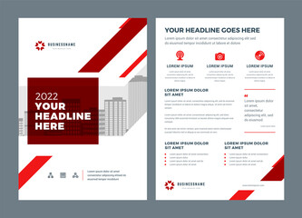 Wall Mural - Red brochure annual report flyer design template, vector abstract flat background with logo design.