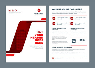 Wall Mural - Red brochure annual report flyer design template, vector abstract flat background with logo design.