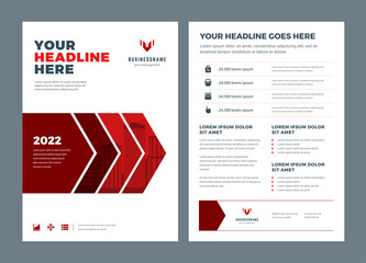 Wall Mural - Red brochure annual report flyer design template, vector abstract flat background with logo design.