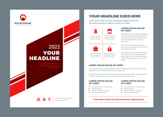 Wall Mural - Red brochure annual report flyer design template, vector abstract flat background with logo design.