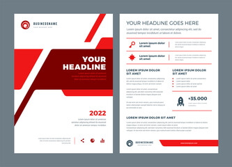 Wall Mural - Red brochure annual report flyer design template, vector abstract flat background with logo design.